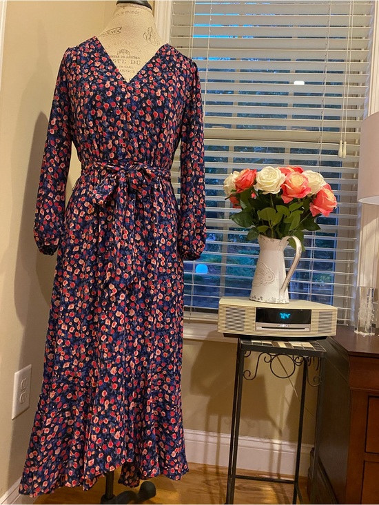 J. Crew Dresses & Skirts - J. Crew Navy Floral Wrap Maxi Dress with Pink Accents
